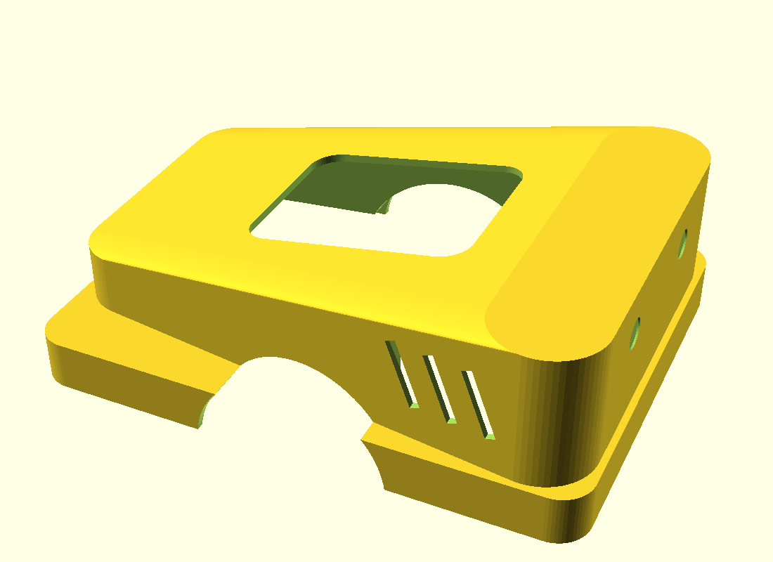 CAD render of the rover's printable body shell with cooling vents and a lidar opening.