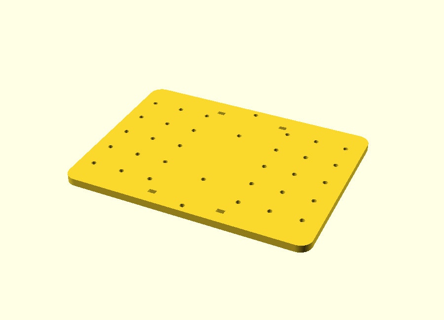 CAD render of the rover chassis plate with a grid of mounting holes.